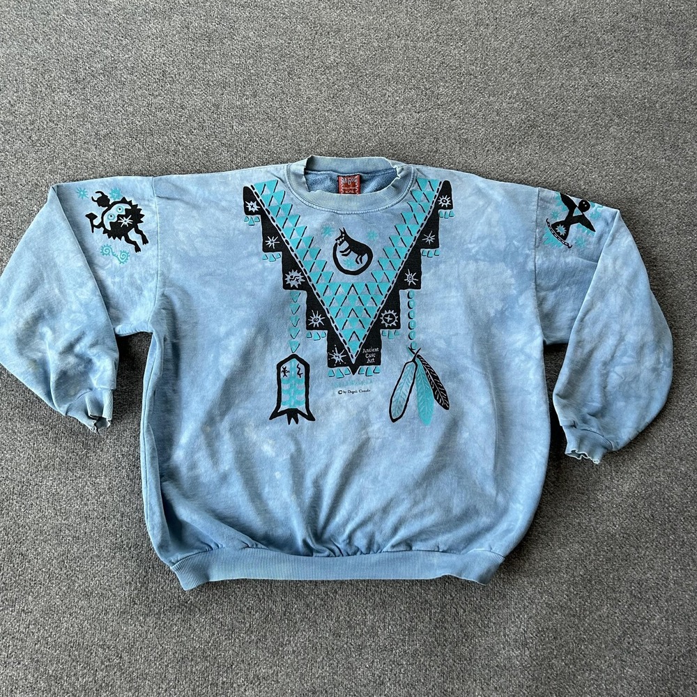 Dagoli Sweatshirt‎ Mens XL Blue StarWalker Cave Art Graphic 90s Vintage
